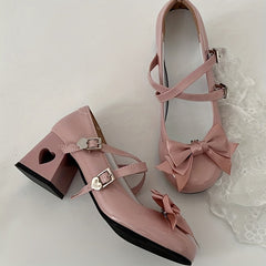 Women's Round Toe Patent Leather Mary Janes Chunky Heel Buckle Shoes