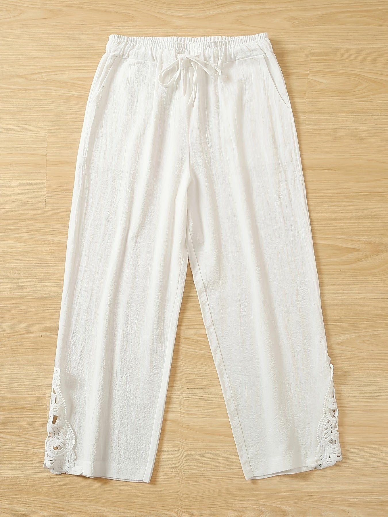 Lace Drawstring Waist Pants Solid Loose Casual Pants
