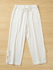 Lace Drawstring Waist Pants Solid Loose Casual Pants