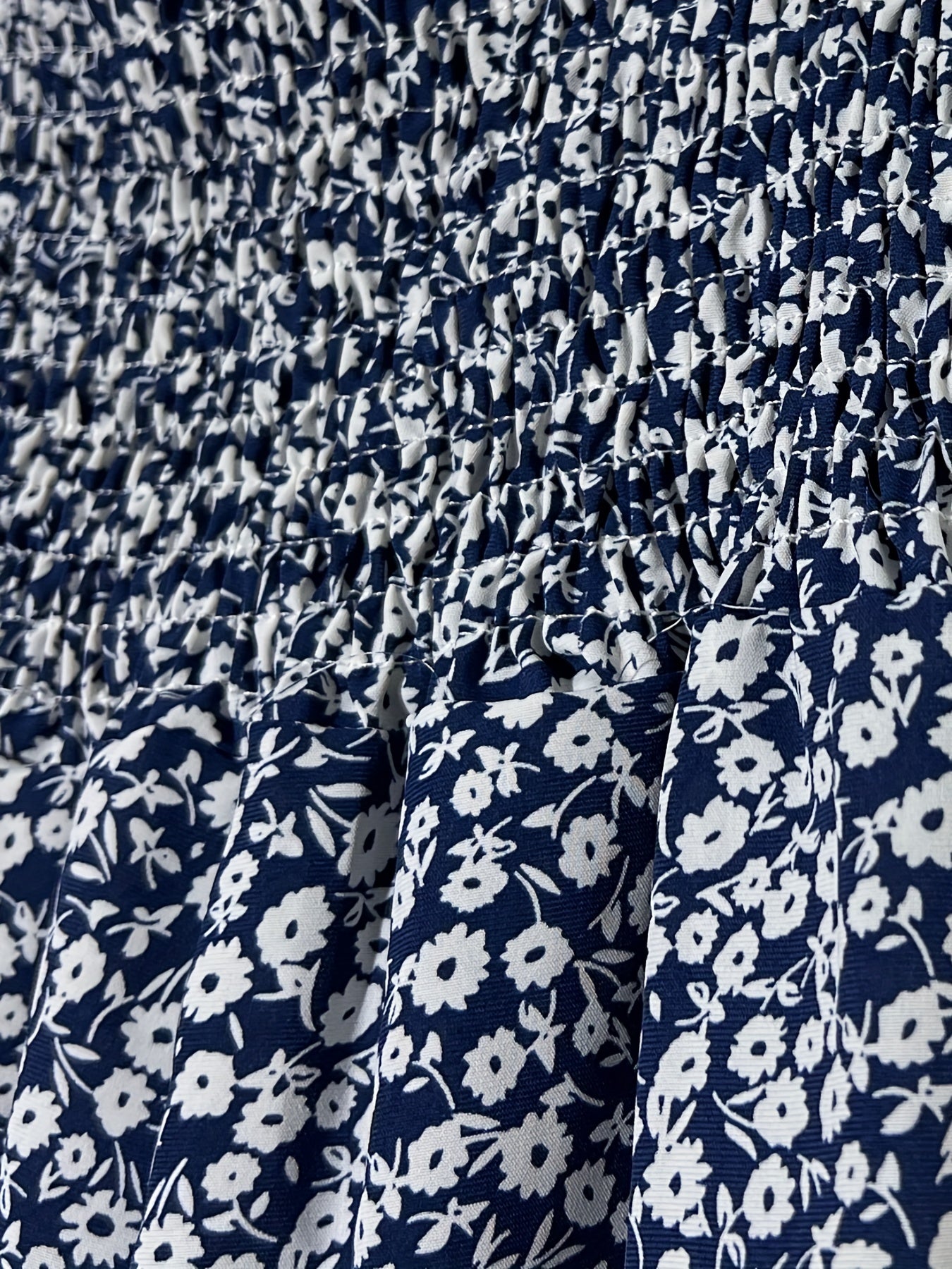 Floral Print Shirred Pants Wide Leg High Waist