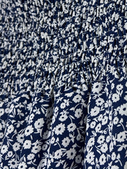 Floral Print Shirred Pants Wide Leg High Waist