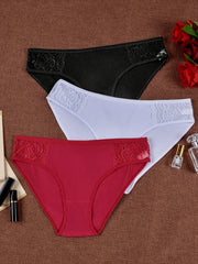3 Pack Plus Size Panties Set Ribbed Floral Lace Briefs