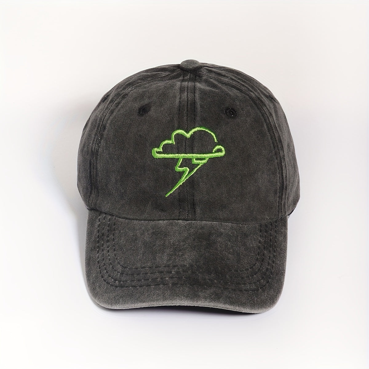 Cloud Lightning Embroidery Baseball Cap Gray Distressed Sunshade Dad Hat