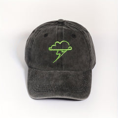 Cloud Lightning Embroidery Baseball Cap Gray Distressed Sunshade Dad Hat
