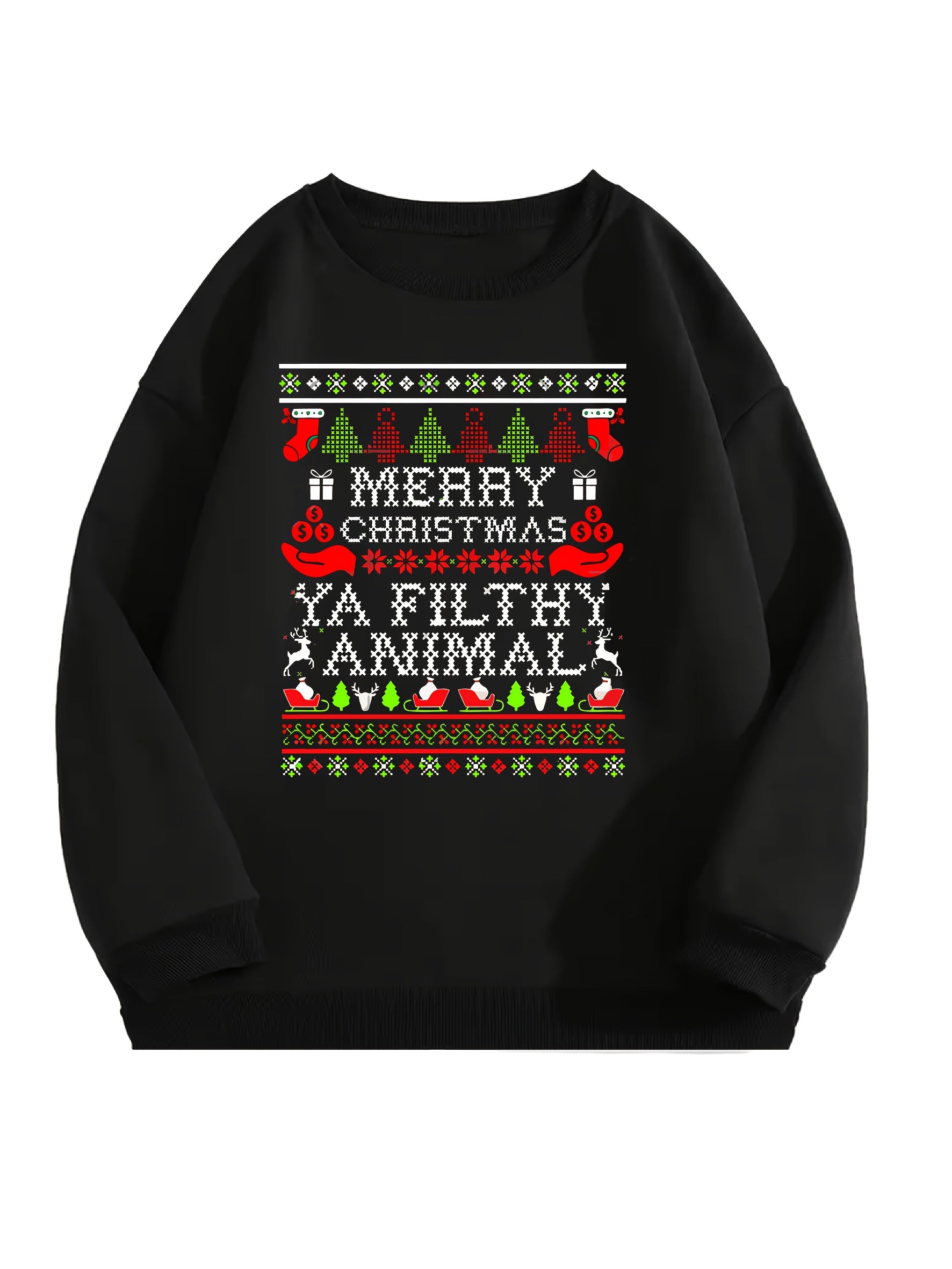 Christmas Print Men's Crew Neck Long Sleeve Sweatshirt Casual Wear