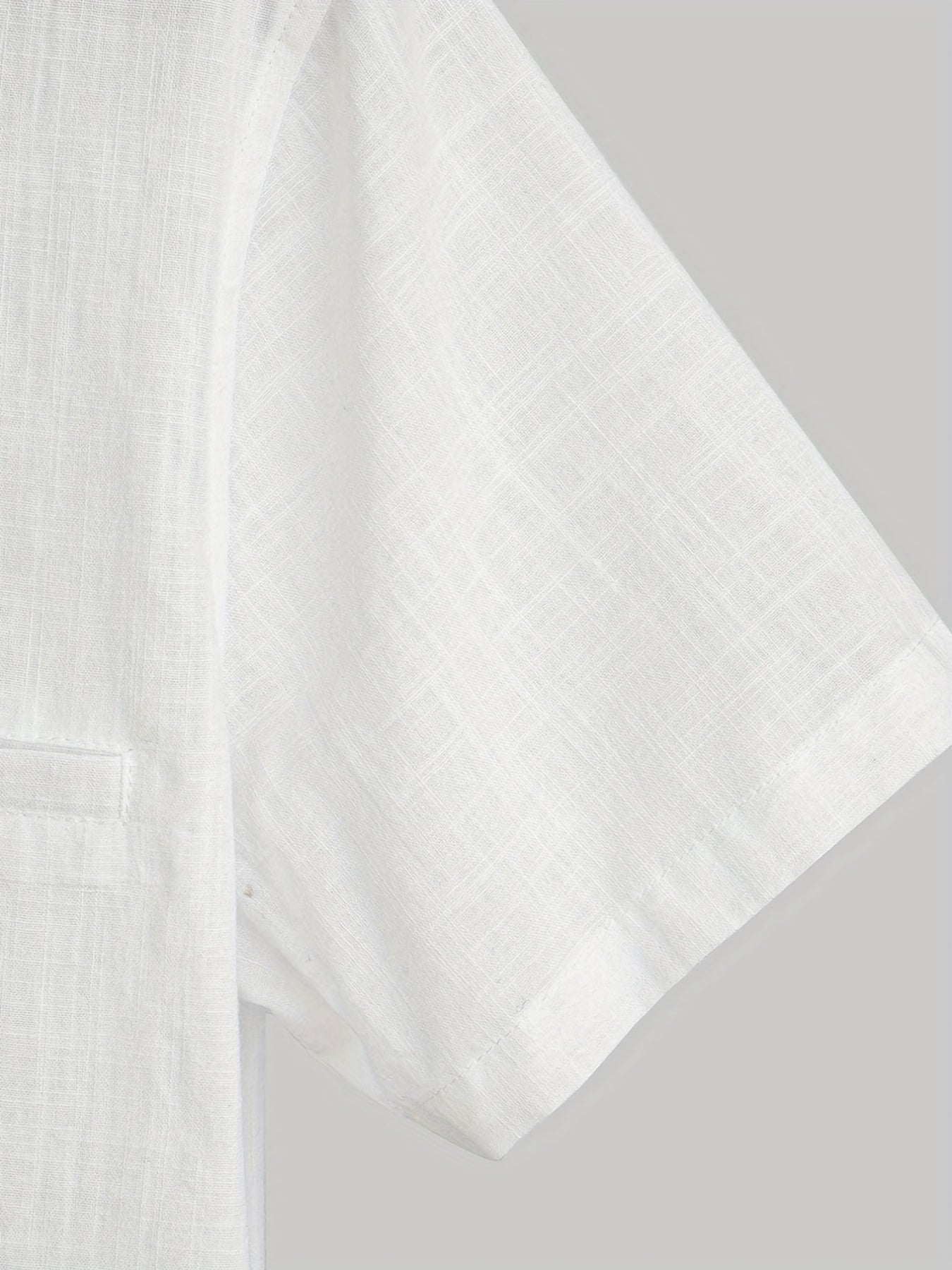 Men's Casual Short Sleeve Stand Collar Cotton Shirt