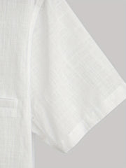Men's Casual Short Sleeve Stand Collar Cotton Shirt
