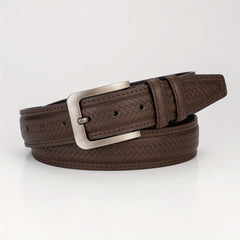 Embossed Antique Braided Pattern Men's Leather Belt