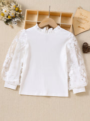 Girls Long Puff Sleeve Lace Ruffle T-Shirt Kids Clothes
