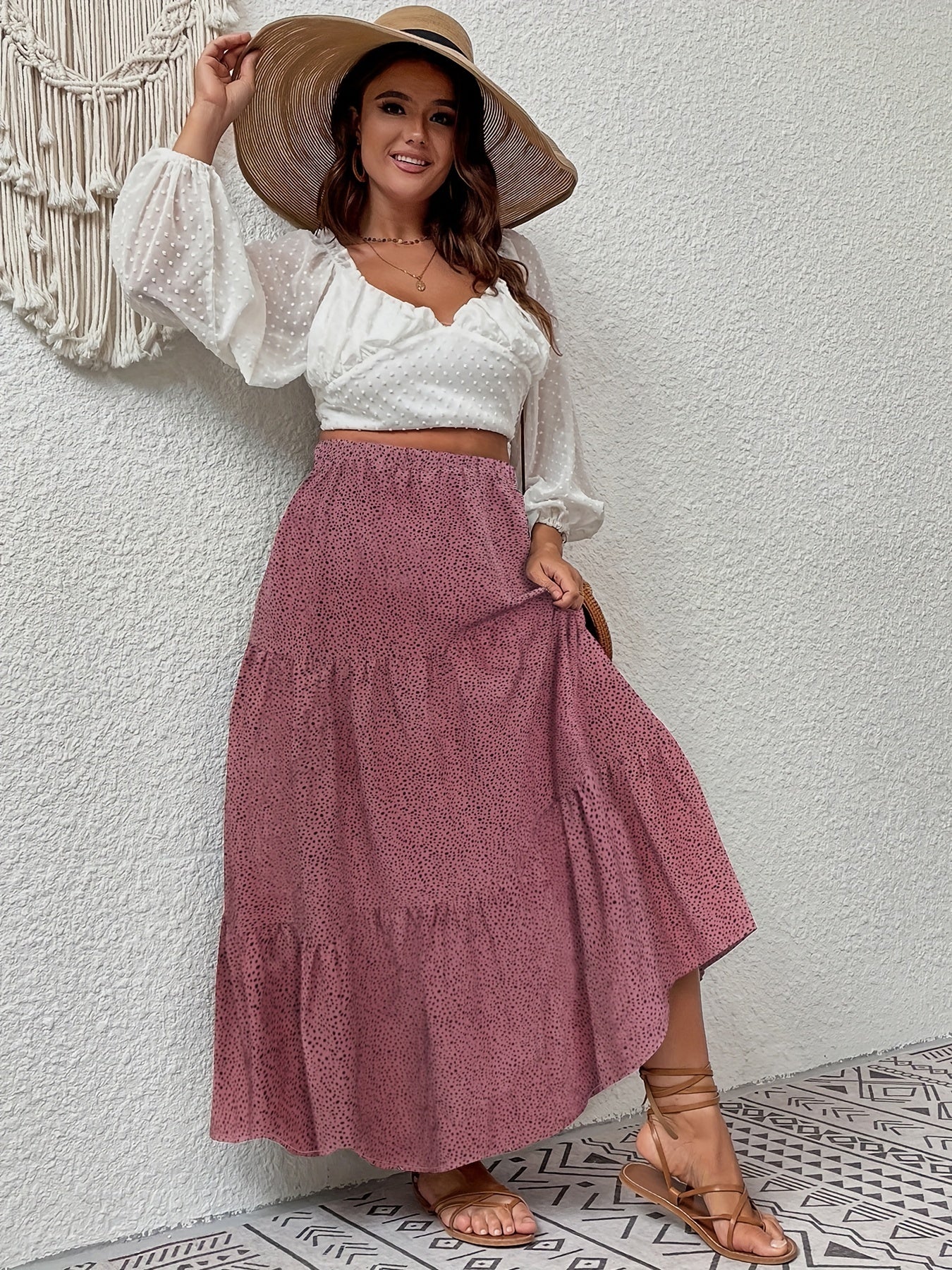 Boho Skirt Women's Plus Paisley Print High Rise A line Maxi Skirt