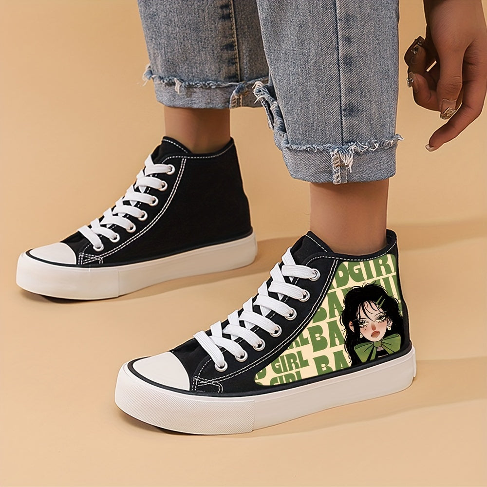 Anime Girl Pattern Lightweight High Top Canvas Sneakers