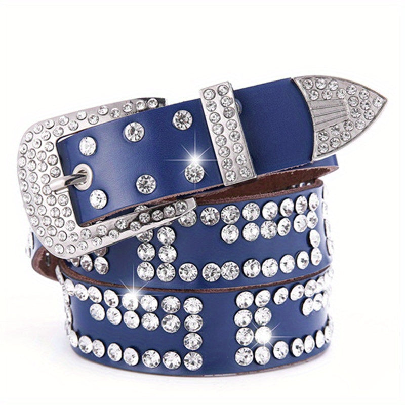 Rhinestone Decor Leather Belt Sparkling Waistband Hip Hop Cowboy Cowgirl Belts