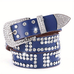 Rhinestone Decor Leather Belt Sparkling Waistband Hip Hop Cowboy Cowgirl Belts