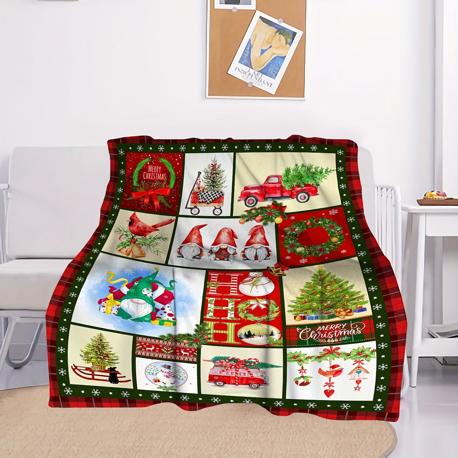 Christmas Holiday Santa Snowman Bird Flannel Blanket Soft Comfortable