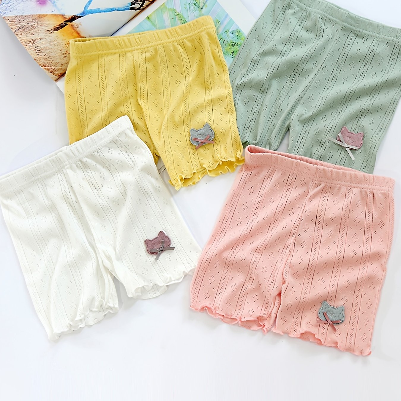 4pcs Girls Safety Skirt Under Shorts Breathable Thin Summer Shorts Set