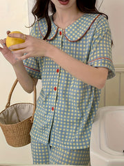 Plaid Pajama Set Short Sleeve Top & Shorts Women's Sleepwear