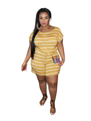 Striped Round Neck Short Sleeve Casual Romper