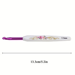 8pcs Crochet Hooks Set Ergonomic Pink Flower Pattern Needles For Knitting