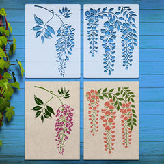 4pcs Flowers Leaves Painting Stencils - Reusable Plastic S