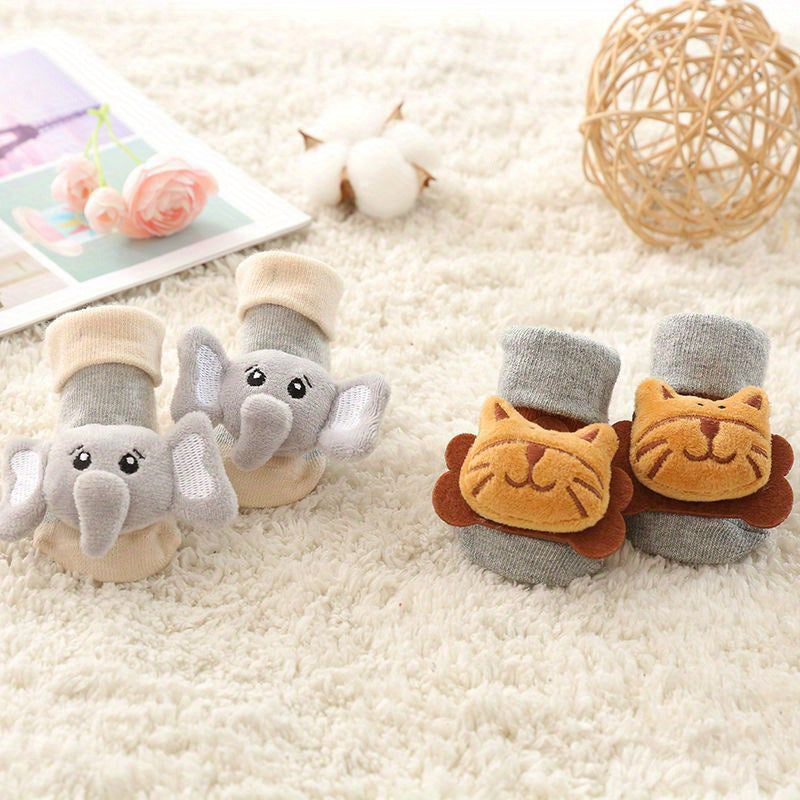 2pairs Baby Boys Cartoon Animal Casual Floor Socks First Walking Shoes