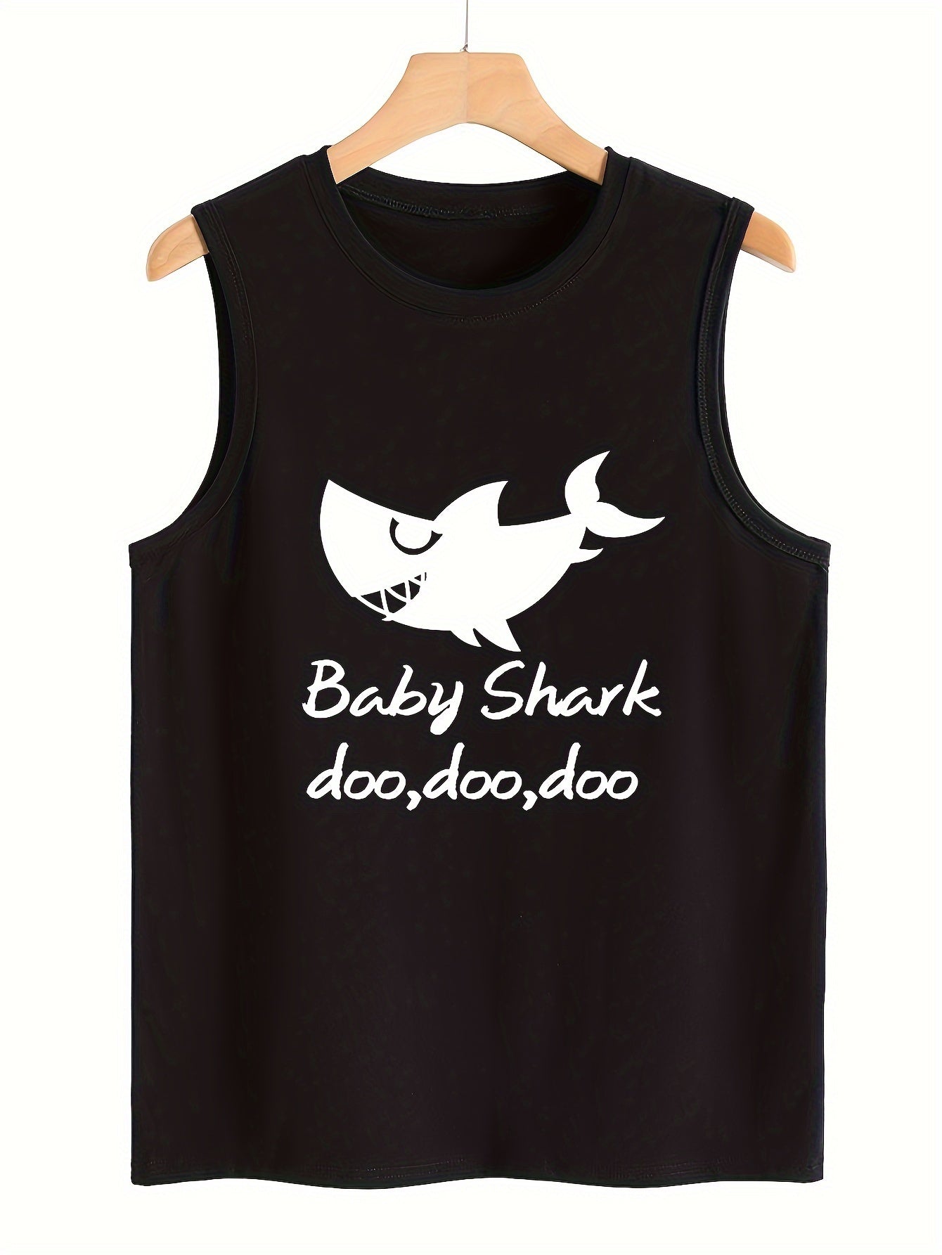 Shark & Letter Print Sleeveless Sports Vest Casual Tops