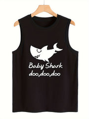 Shark & Letter Print Sleeveless Sports Vest Casual Tops