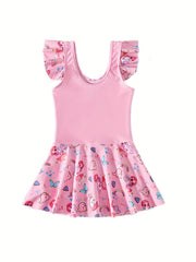 Casual Cartoon Print Girl Swimsuit Kids Clothes For Summer