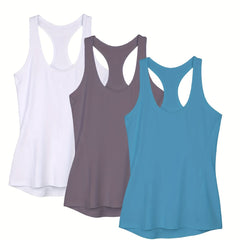 3pcs Racerback Workout Tank Tops Scoop Neck Gym Tops Women's Activewear