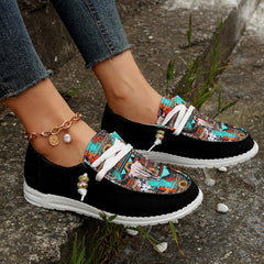 Women's Printed Canvas Shoes Lightweight Lace Up Walking Shoes