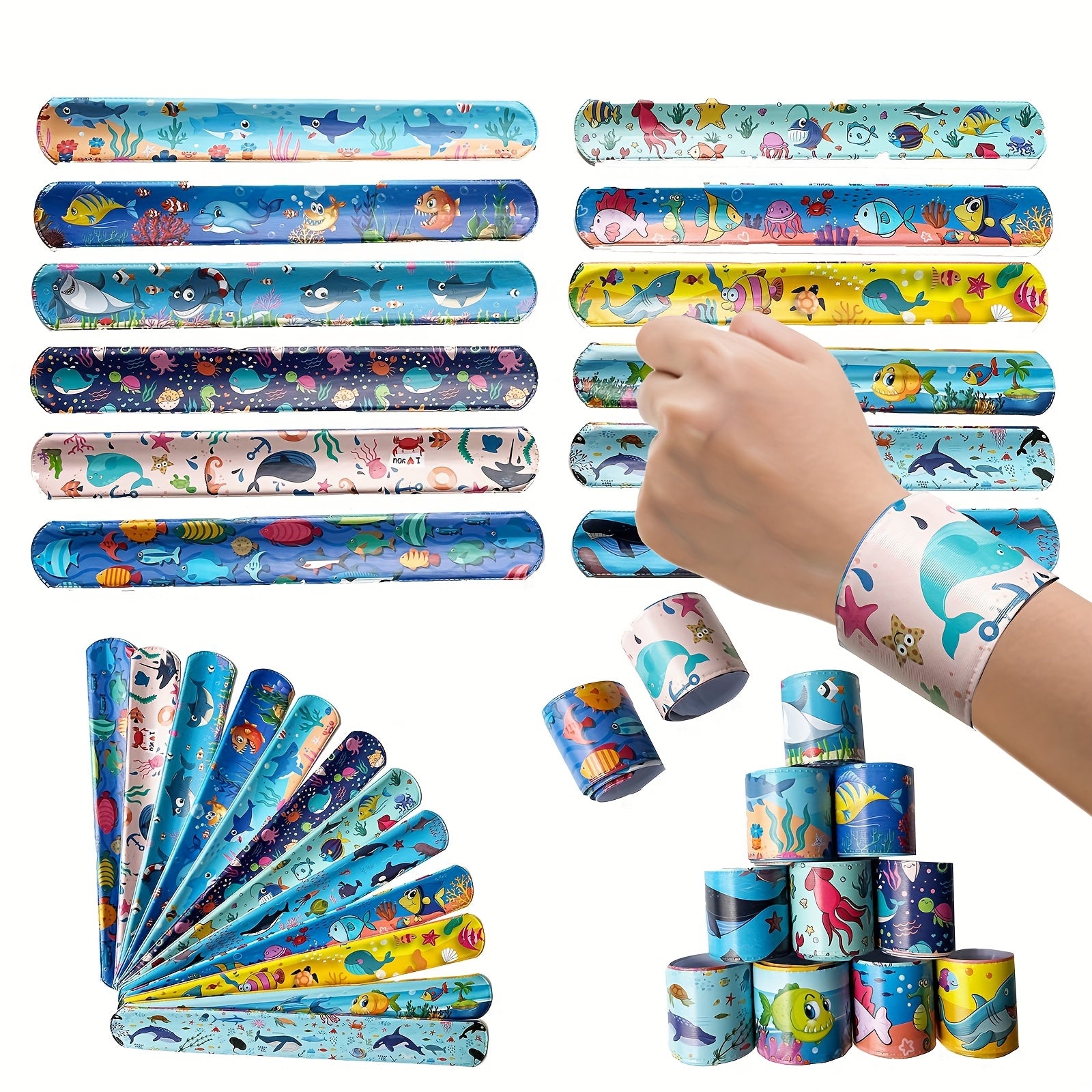 24pcs Ocean Animal Slap Bracelets Marine Life Designs Birthday Party Favors