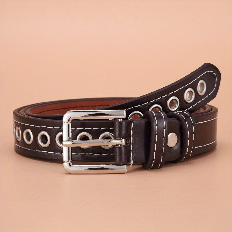 Punk PU Leather Casual Belt with Metal Square Buckle