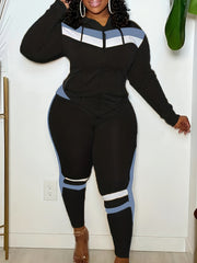 Colorblock Hooded Coat & Leggings Set