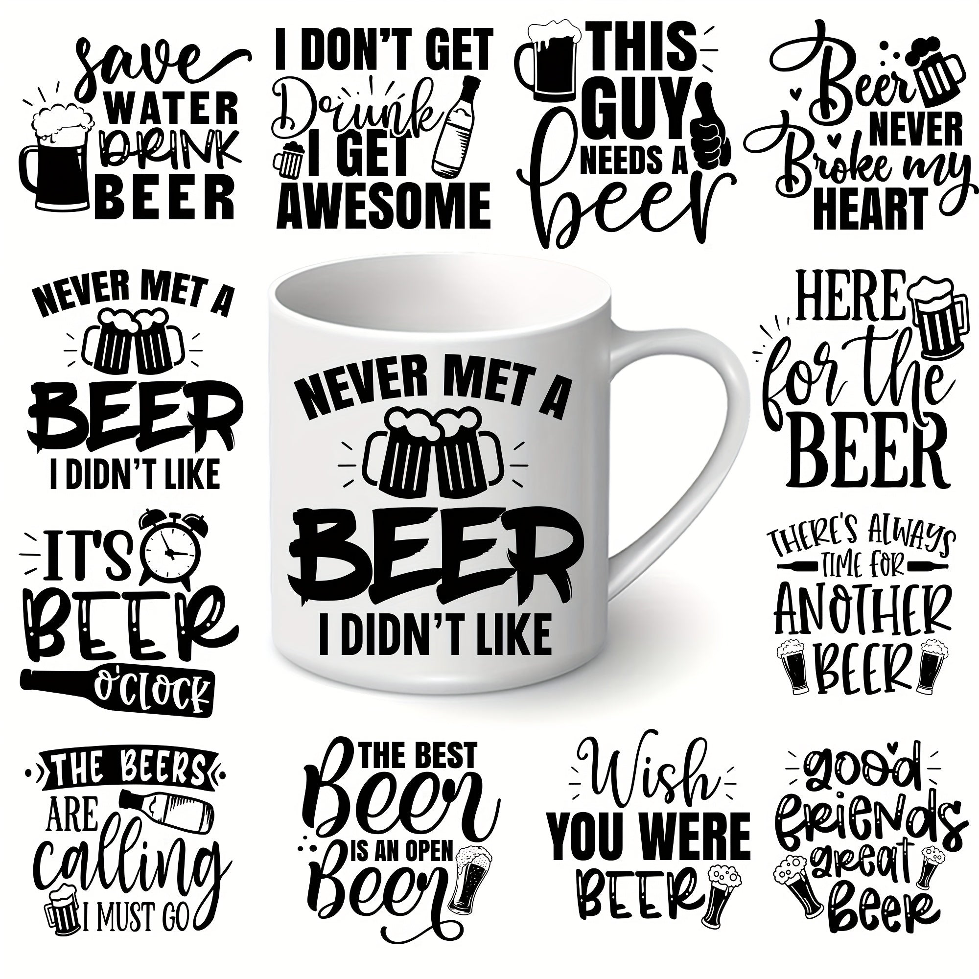 Beer Lover UV Transfer Stickers 12pcs Waterproof Self Adhesive St