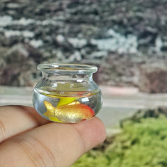 2pcs 1:12 Scale Dollhouse Glass Fishbowls with Grass & Fish