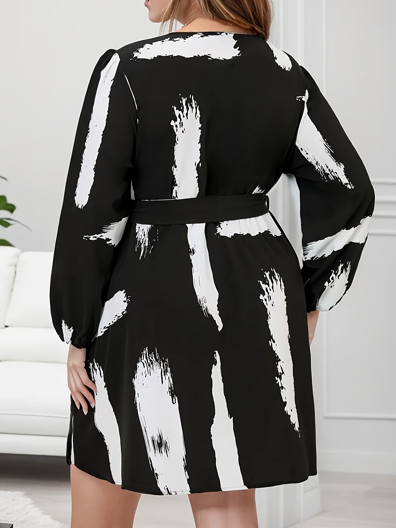 Casual Dress Women's Plus Brush Print Long Sleeve Mini Dress