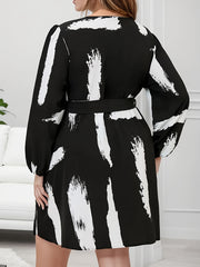 Casual Dress Women's Plus Brush Print Long Sleeve Mini Dress