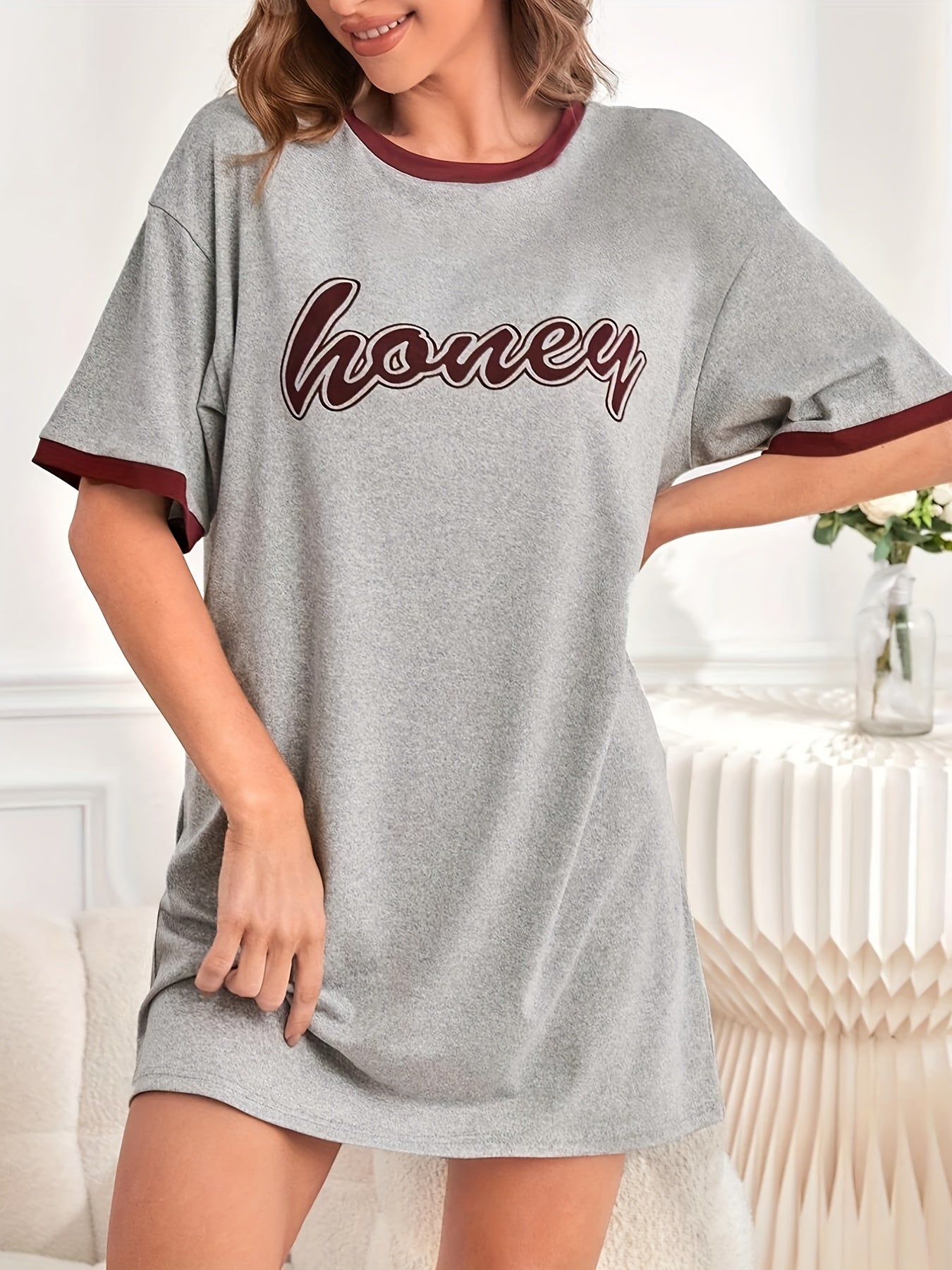 Soft & Comfy Lounge Dress Crew Neck Short Sleeve Women's Loungewear