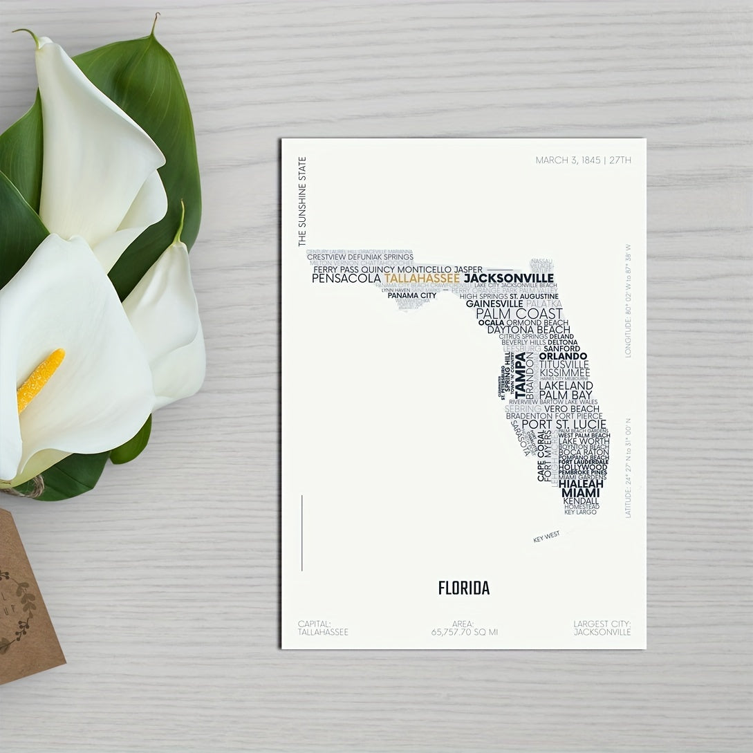 Florida State Letter Map Sticker Kids Room Wall Poster