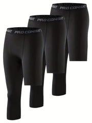Men's Asymmetric Compression Pants 3pcs Set Quick Dry Leggings for Fitness