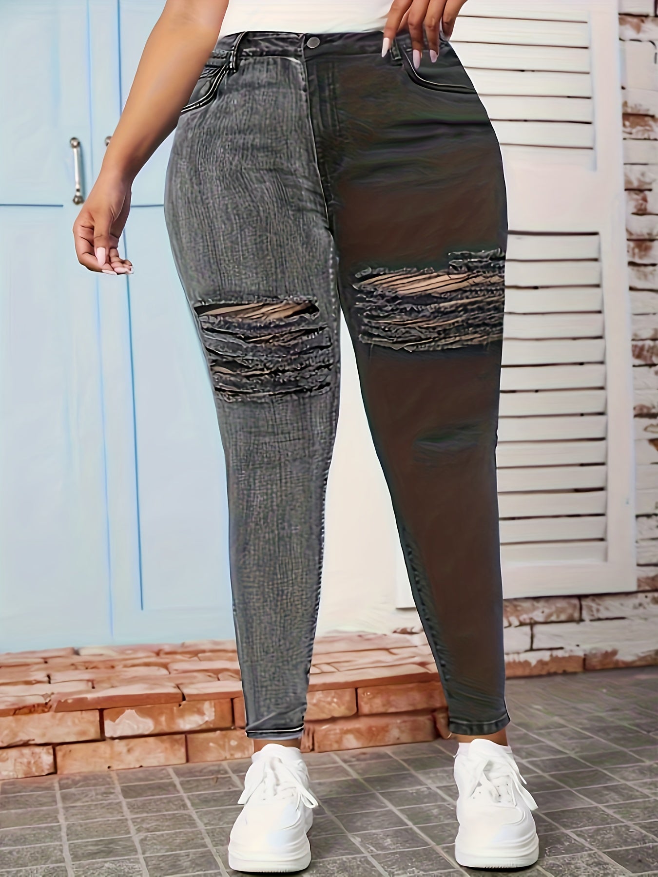 Colorblock Ripped High-Rise Skinny Jeans
