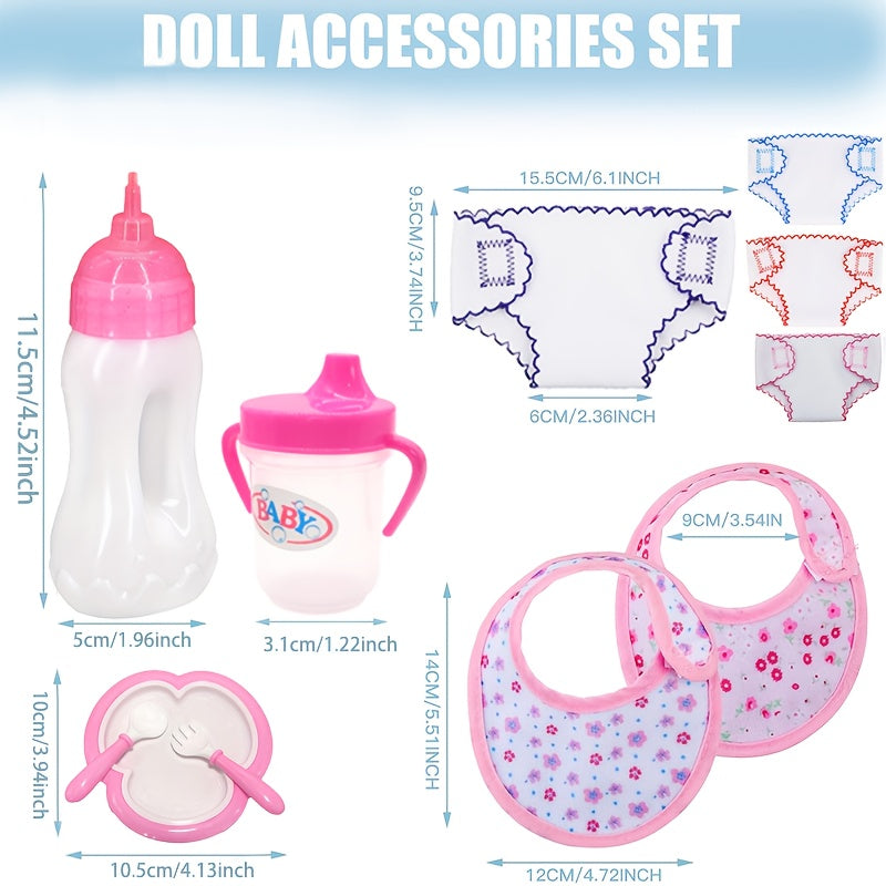 Doll Play Toy Set with Printed Bib and Diaper - Ideal for Children Over 3