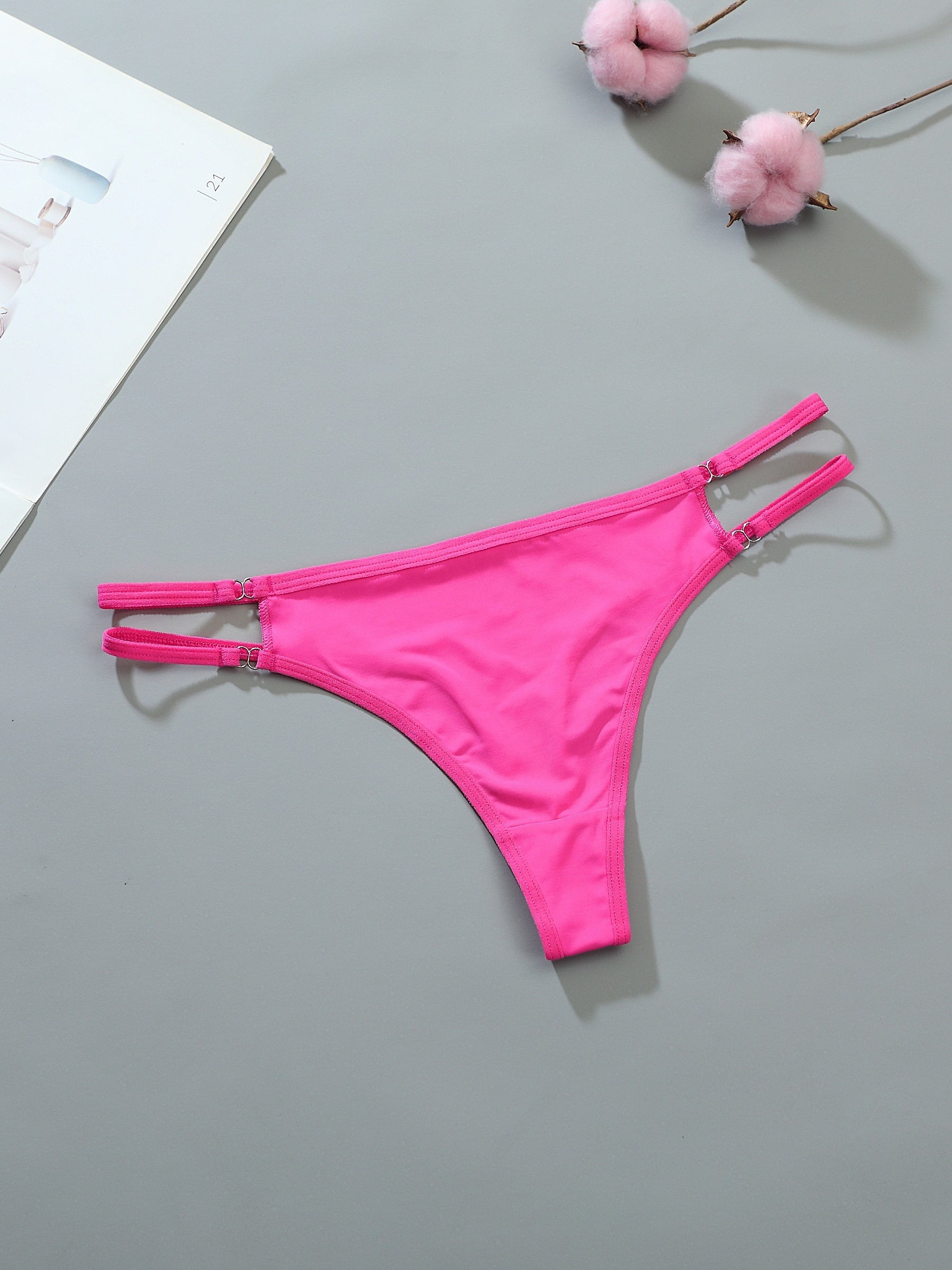 3 Pcs Double Thin Straps Thongs Breathable Low Waist Panties Women's Lingerie