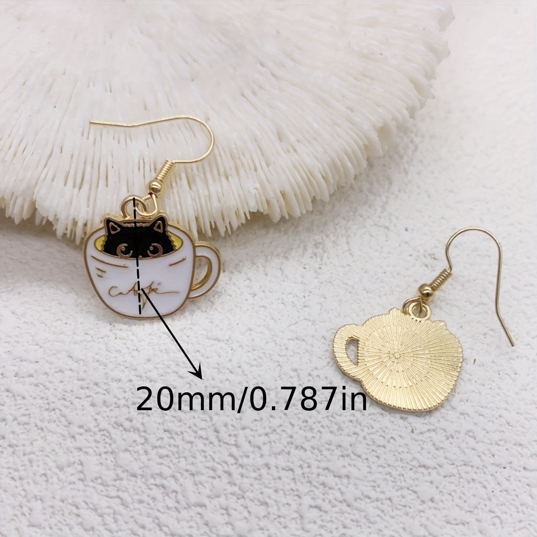 Cat Earrings For Women Creative Coffee Cup - Perfect Christmas Gift
