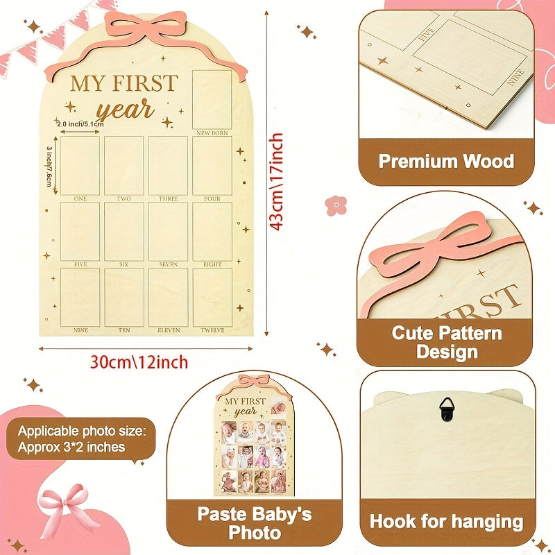 One Year Old Birthday Gift Set - Photo Frame Decoration & Wooden Board for Mont