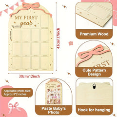 One Year Old Birthday Gift Set - Photo Frame Decoration & Wooden Board for Mont
