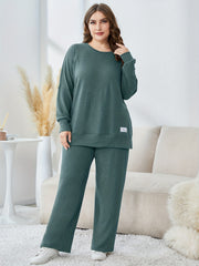 Solid Long Sleeve Top & Loose Pants Two Piece Set