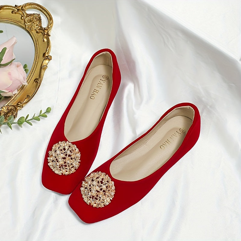 Women's Ballet Flats with Faux Pearl Metal Decor
