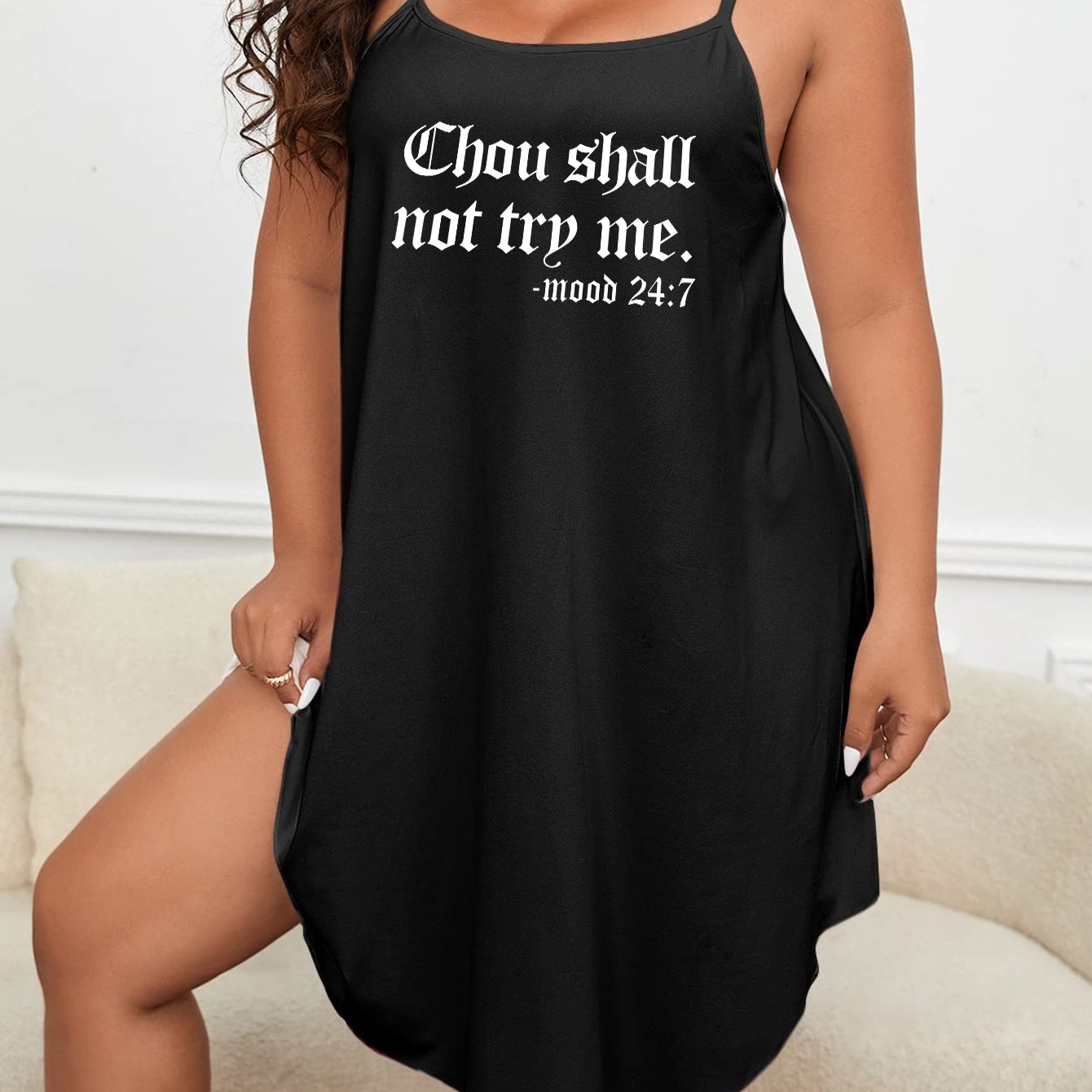 Slogan Print Round Neck Lounge Dress