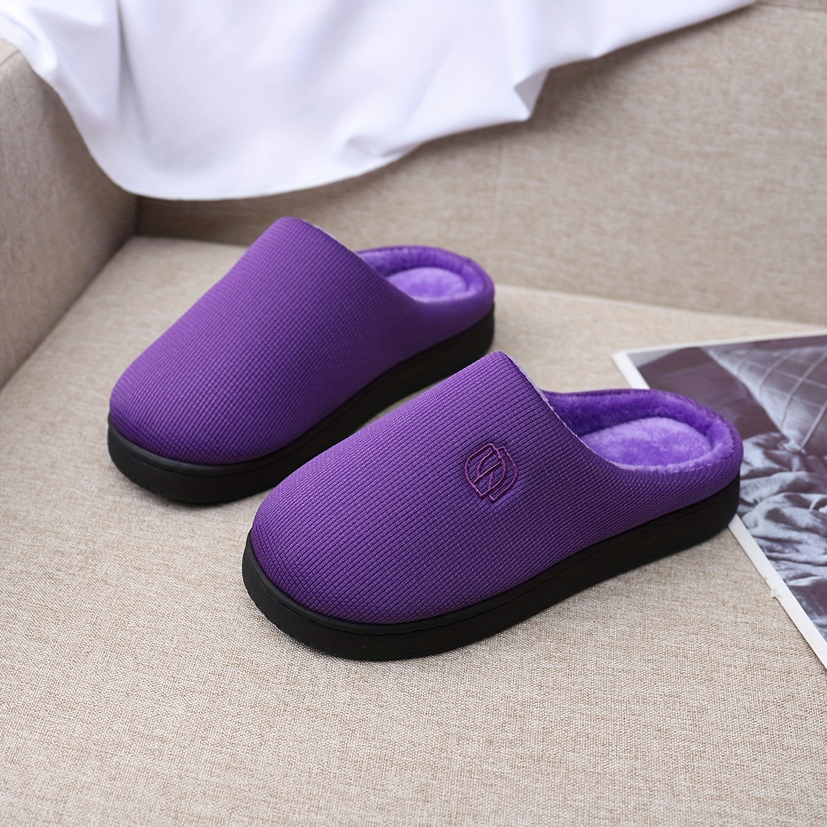 Plush Lined Slippers Soft & Warm Non Slip Memory Foam Shoes