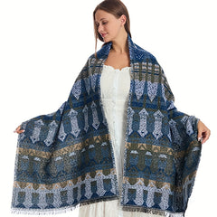 Geometric Printed Warm Shawl Wrap for Winter Coldproof Fringed Blanket